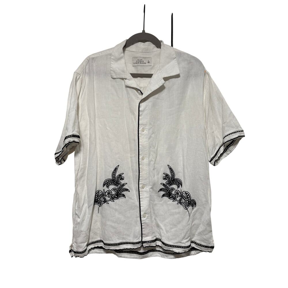 The A&F Summer Linen Blend White Button Down Shirt L - Picture 2 of 8